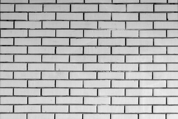 White horizontal brick wall. Old textured surface background or cover element.