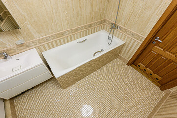 interior apartment room bathroom, sink, decorative elements, toilet. WC, sanitary unit, wash room