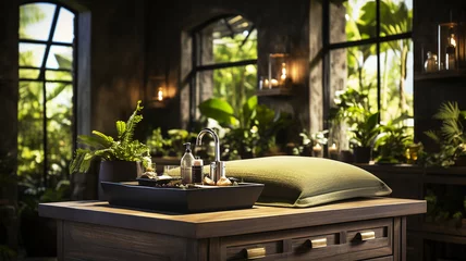 Tissu par mètre Salon de massage table in a massage parlor for spa treatments. Healthy lifestyle