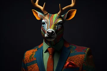 Fototapeten a person in a suit with a deer head © Sergiu