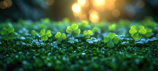 Small green Clover leaves pattern background, Natural and St. Patrick's day background