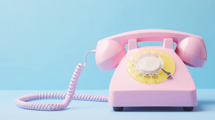 Vintage classic rotary dial pink phone. Pastel colour palette. Retro concept. Generative AI