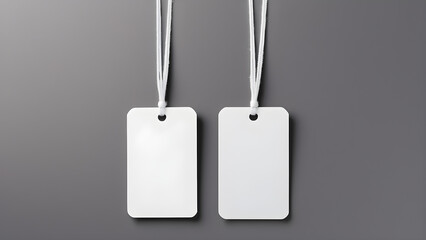 empty layout layout on grey background common blank label name tag hanging on neck with thread