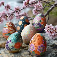 Easter eggs with intricate japanese details. geenrative ai