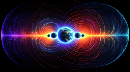 Earth's magnetic field. Magnetosphere lines of magnetic.