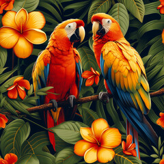 Obraz premium Tropical rainforest parrot as background, ai generated