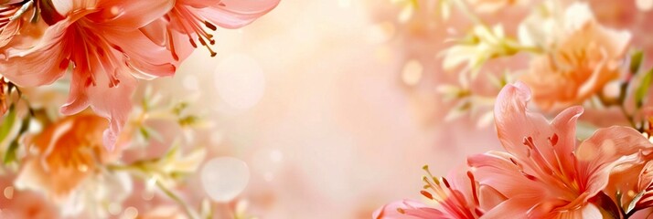 Delicate floral summer background with pink lilies and free copy space