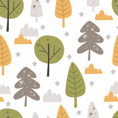 Seamless pattern with trees. Printing on fabric and wrapping paper. Vector illustration