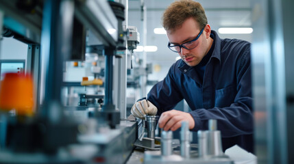Materials Testing Lab with Industrial Engineer and Metal Components