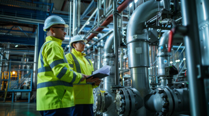 Naklejka premium Protective Gear and Industrial Reactors for Chemical Engineers Inspection