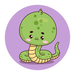 Cute cartoon snake. Funny reptile kawaii character. Vector illustration. Kids collection.