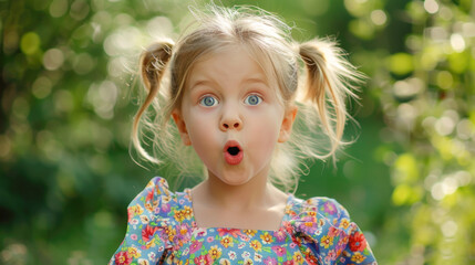 Childlike Wonder: Adorable Young Girl with Blue Eyes Making a Funny Face