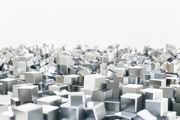 large number of silver cubes on white background