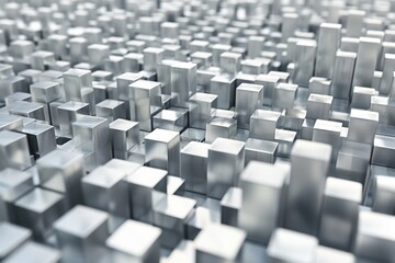 large number of silver cubes on white background