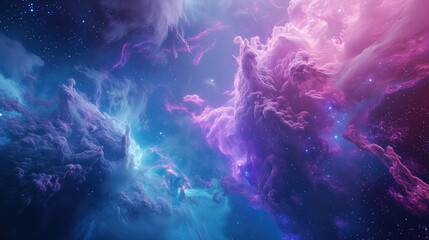 Vivid cosmic nebula with hues of purple and blue, ideal for illustrating science fiction themes, space-related educational content, and digital backgrounds. High quality illustration