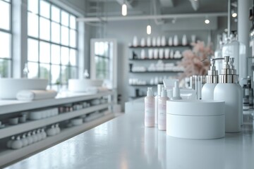 Mock up cosmetics counter. Background Generative AI