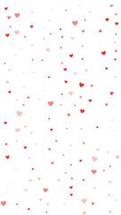Red hearts scattered on white background.