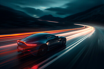 Fototapeta premium sports car is speeding on a highway at night