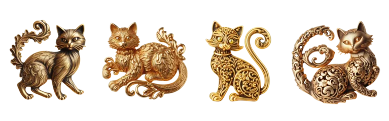 Poster 4 Old fashioned cat brooch made of gold with intricate design set against a transparent background © SA Studio