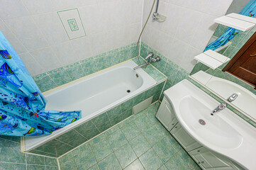 interior apartment room bathroom, sink, decorative elements, toilet. WC, sanitary unit, wash room