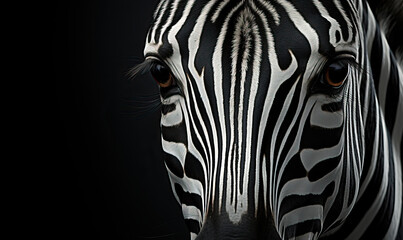 Fototapeta na wymiar Image of a zebra's face on a black background.