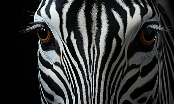 Image of a zebra's face on a black background.