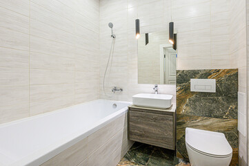 interior apartment room bathroom, sink, decorative elements, toilet. WC, sanitary unit, wash room