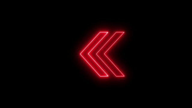 Arrow lines red color neon light glowing arrow loading animation. Black background 4k video.