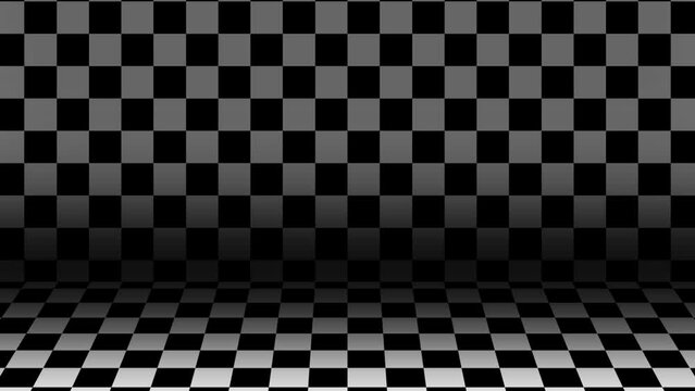 Animation of abstract black and white checkered moving background