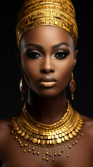 Elegant african woman in luxury creative golden diamant jewels