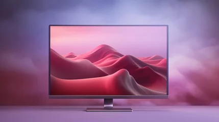 Zelfklevend Fotobehang a computer monitor with a pink landscape © Sergiu