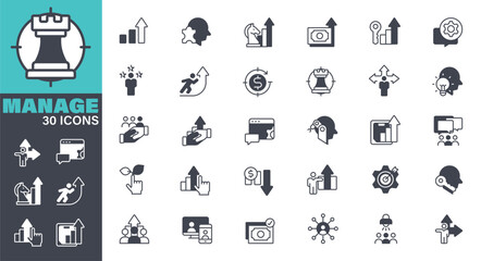 Management Icons set. Solid icon collection. Vector graphic elements, Icon Symbol, Business, Working, Occupation, Recruitment, Concept, Ideas, Leader, Strategy