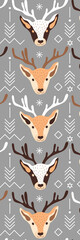 Fototapeta na wymiar Gray Beige Simple Scandinavian Christmas Deer's Bookmark