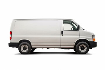 A side view of a roomy cargo van against a white backdrop. Generative AI