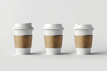 Mockup collection of blank coffee cup packaging templates in three sizes with transparent background and clipping path