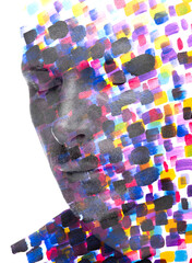 A double exposure paintography portrait of a man on a white background - 734964728