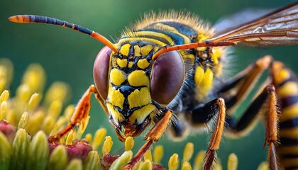 Wasp bee head macro close-up  - obrazy, fototapety, plakaty