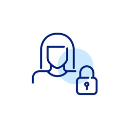 Female user secure account access. Woman and locked padlock. Pixel perfect, editable stroke
