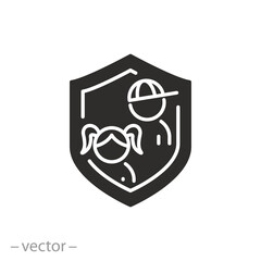 insurance baby life icon, shield with boy and girl, children under protection, flat symbol - vector illustration