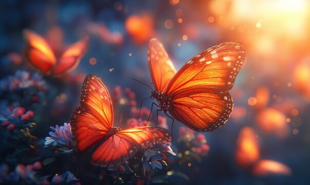 Colorful butterflies on a blurred natural background. © Andreas