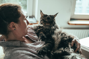 Casual Home Scene with Woman and Cat