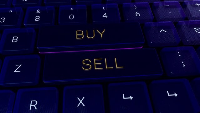 Buy sell stocks shares house land decision making invest signals bussiness keyboard pressing key with HUD UI Buy and Sell Word.Black Fridey.3D render 2