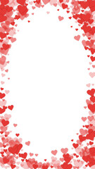 Red hearts scattered on white background.