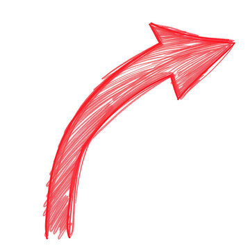 Red arrow pointing up. Isolated on a transparent background. Drawn style.