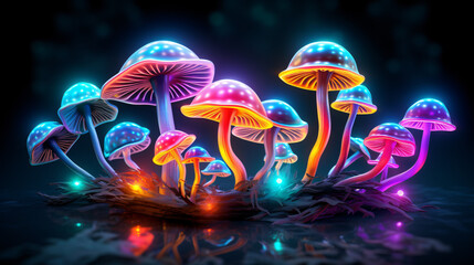 Fantastic color rainbow glowing mushrooms.