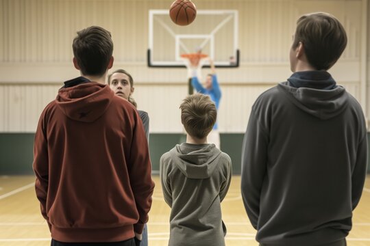 Friends Watching A Child Take A Free Throw