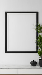 Fototapeta na wymiar Picture frame on a wall black frame blank mockup. interior design