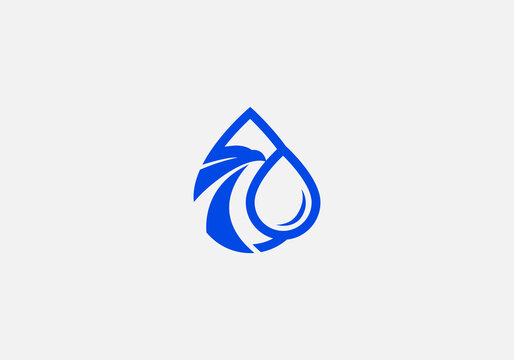 logo water drop and eagle head concept. Eagle logo design. Editable color