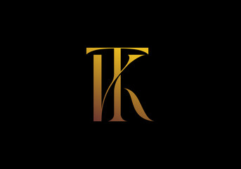 logo Letter Initial T K or K T logo design. Luxury gold, elegant, jewellery, feminime, fashion conccept. Editable color