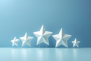 Five White Stars in Ascending Order on a Blue Background, Concept of Rating, Excellence, and Quality Assessment